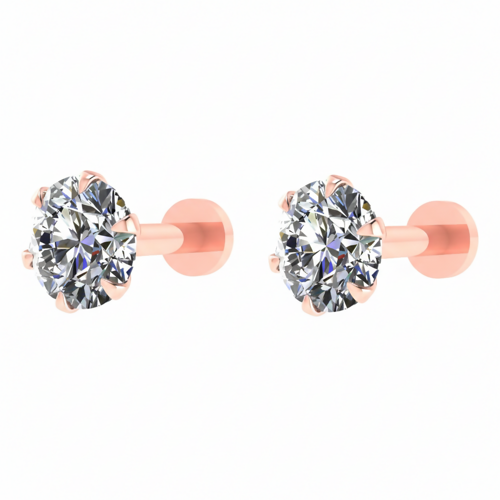 Solitaire Stud Earrings – Rose Plated Flat-Back Comfort