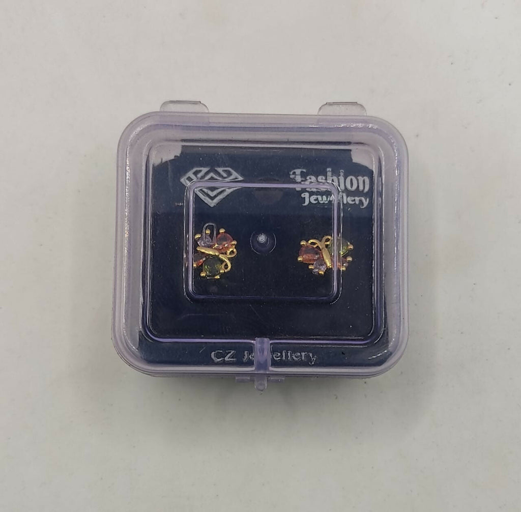 Gold Plated Butterfly Stud Earrings – Multicolored Zircon Sparkle