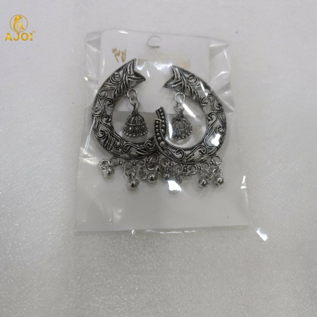 Oxidized Silver Jhumka Earrings – Elegant Ghungroo Danglers