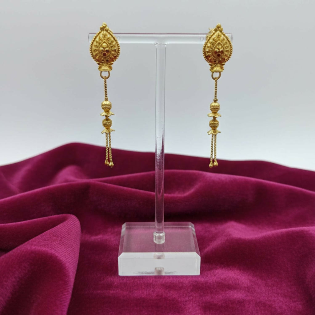 Gold-Plated Jhumka Earrings – Traditional Long Chain Beads Jewellery