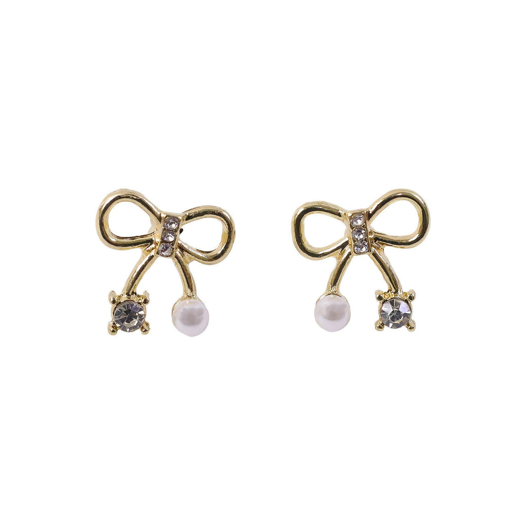 Bow-Knot Crystal Pearl Stud Earrings – Korean Minimalist Style