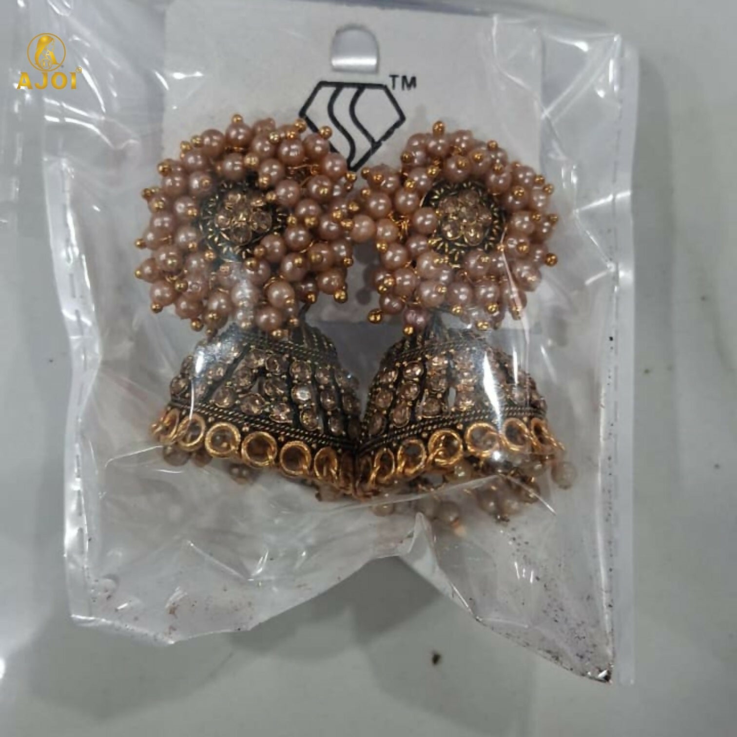 Antique Gold Jhumka Earrings – Elegant Pearl Cluster Design