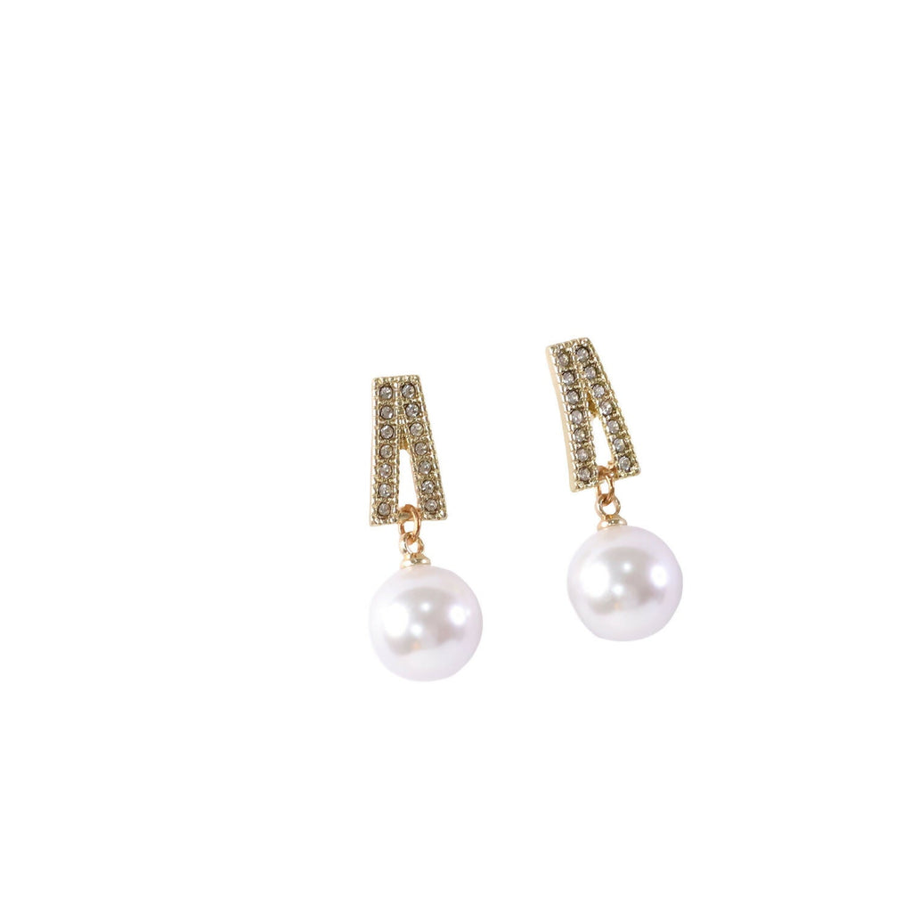 White Pearl Drop Earrings – Gold Plated Crystal Studs