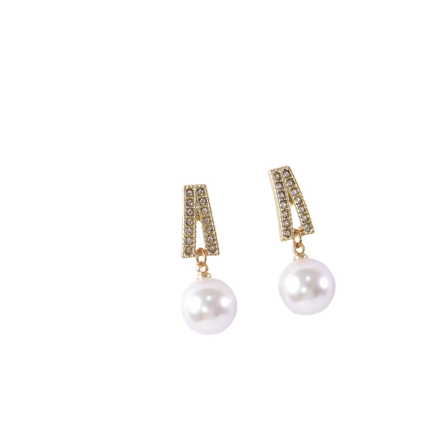 White Pearl Drop Earrings – Gold Plated Crystal Studs