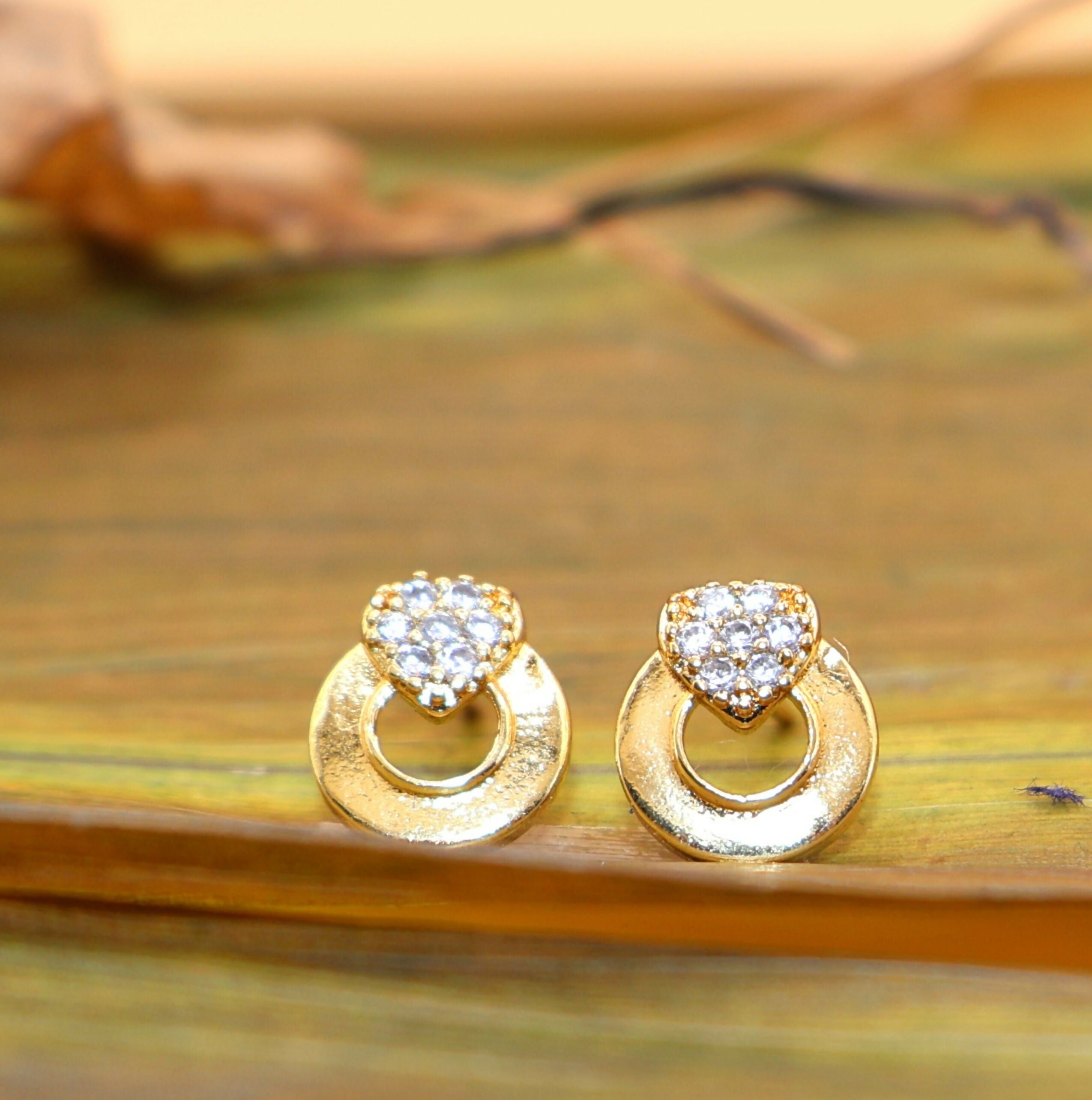 Diamond & Gold Circle Stud Earrings – Dainty Sparkle for Women
