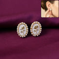 Pearl Stud Earrings – Elegant Gold Plated Rose Design for Women