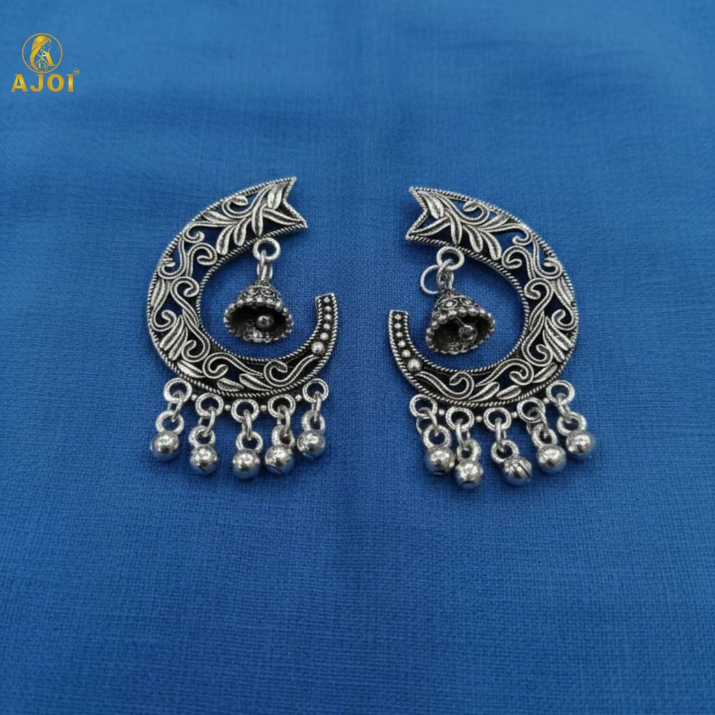 Oxidized Silver Jhumka Earrings – Elegant Ghungroo Danglers