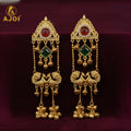 Kashmiri Peacock Jhumka Earrings – Royal Red & Green Stones