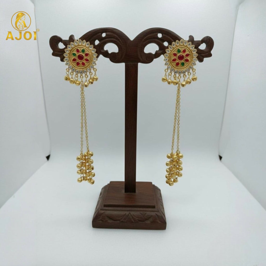 Kashmiri Jhumka Earrings – Royal Kundan & Pearl Tassel Design