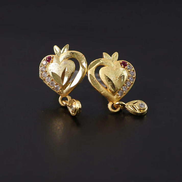 Heart Shaped Gold Finish Earrings – Elegant Crystal Border Drop
