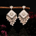 Kundan Chandelier Earrings – Elegant Silver Pearl Jhumka Drops