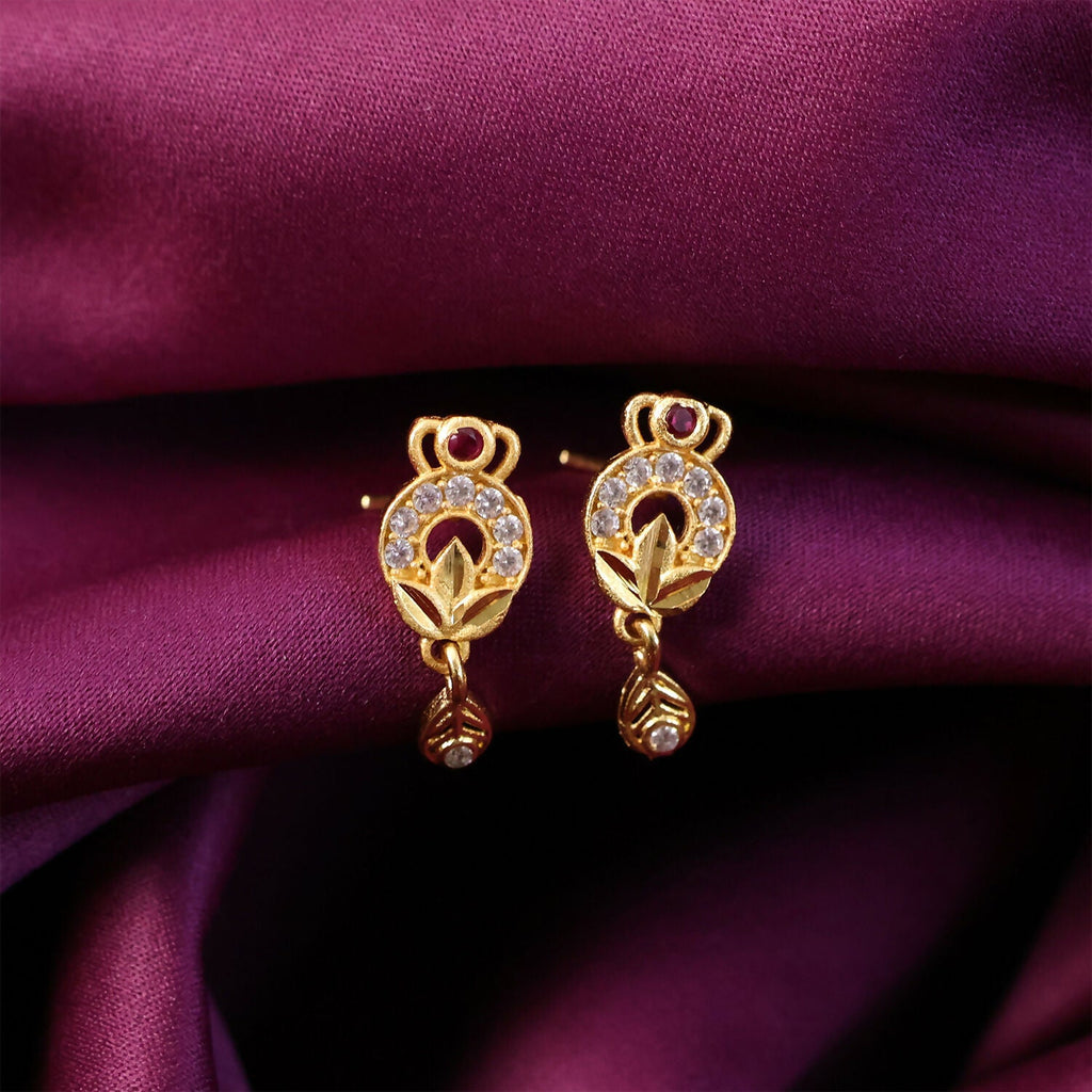Gold Floral Drop Earrings with Ruby Centerpiece – Elegant Statement