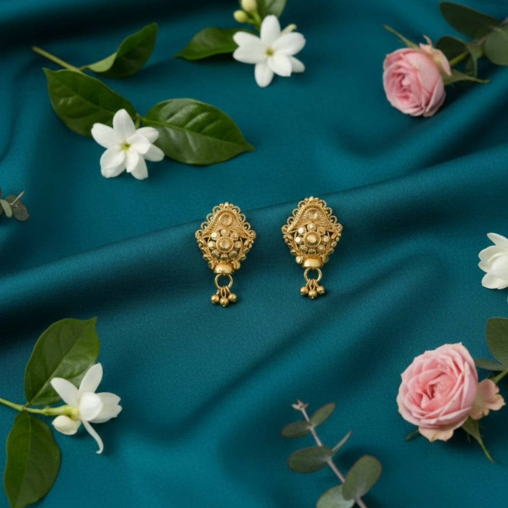 Golden Jhumka Earrings – Traditional Elegant Drops for Women