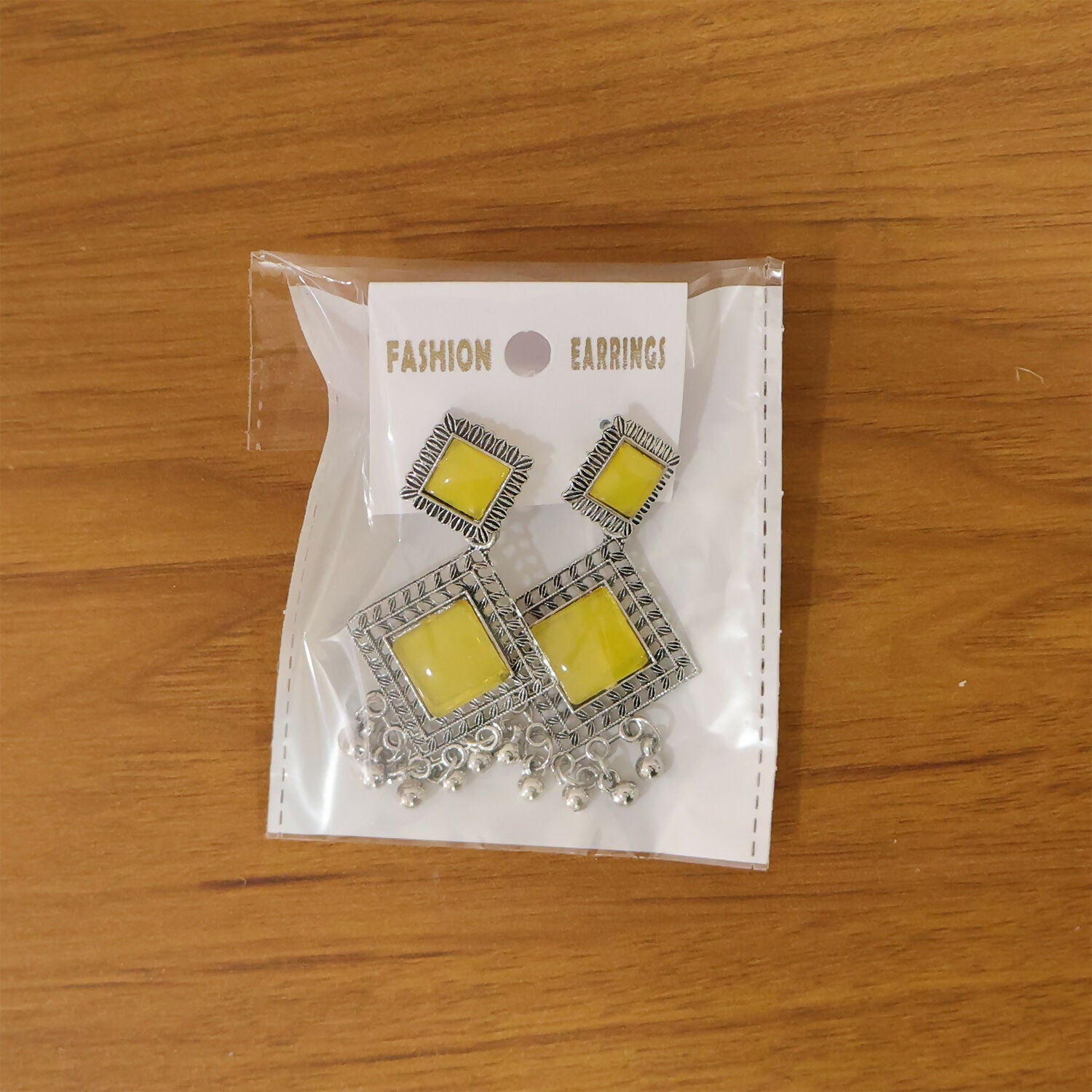 Oxidised Dangler Earrings – Traditional Indian Yellow Monalisa Stones
