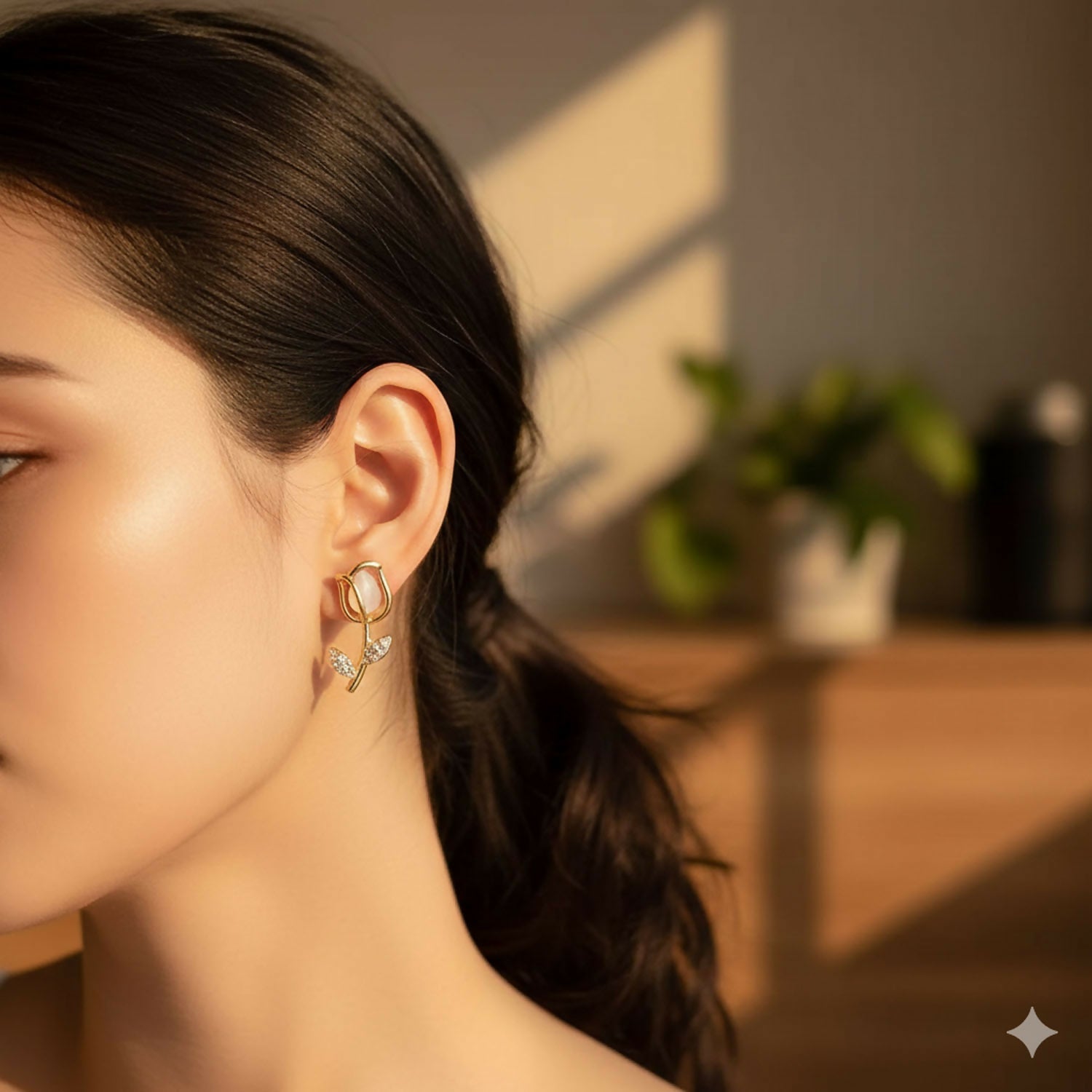 Pearl Tulip Stud Earrings – Elegant Korean Style Floral Jewelry