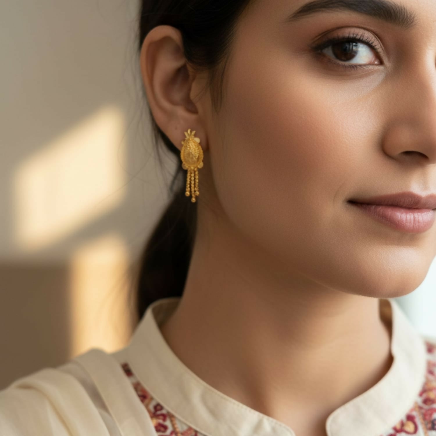 Golden Jhumka Earrings – Traditional 3 Line Fancy Jewellery
