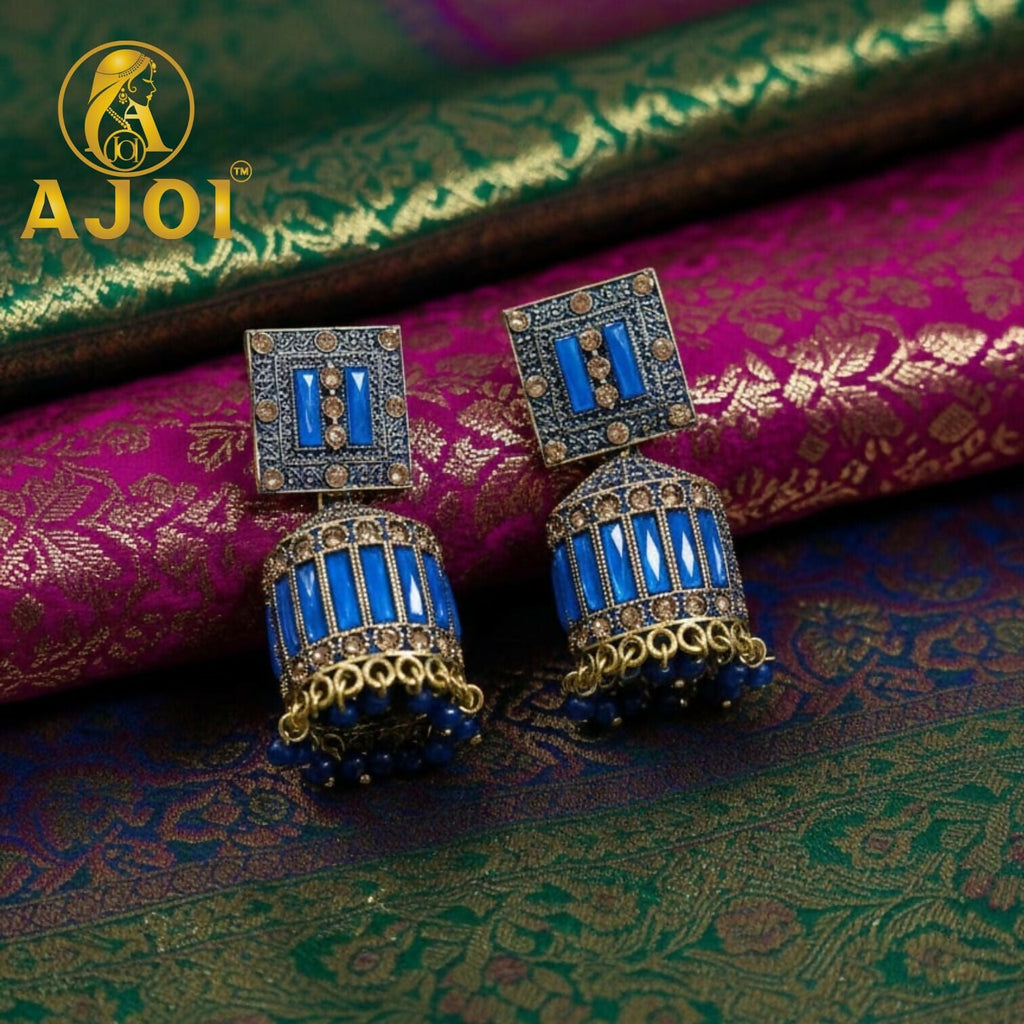 Sapphire Blue Designer Earrings – Elegant Drop & Stone Detail