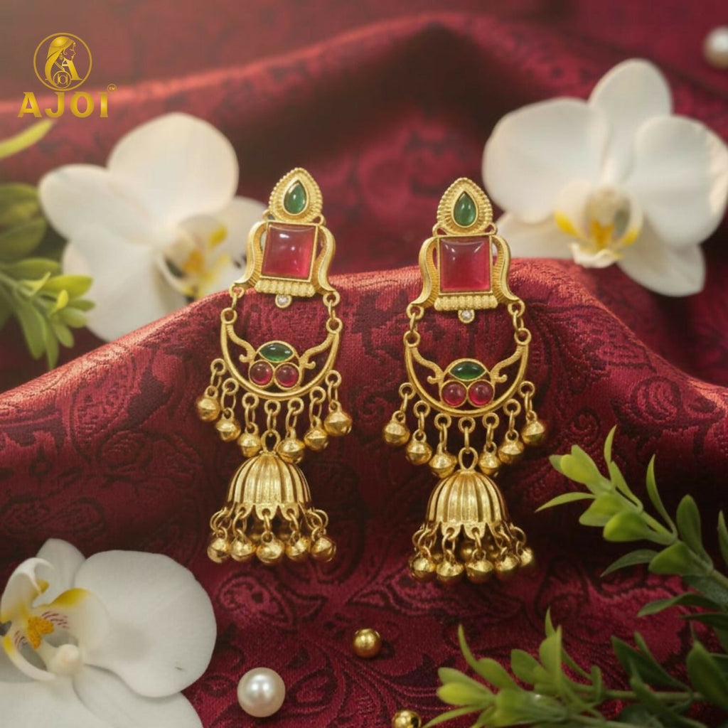 Designer Jhumkhi Drop Earrings – Elegant Gold Plated Jewellery