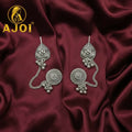 Antique Silver Chain Earrings – Elegant Floral Motifs for Women
