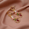 Floral Crystal Hoop Earrings – Elegant Multicolor Gold-Tone Drop