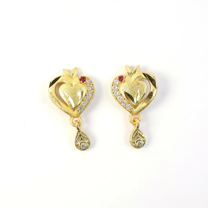 Heart Shaped Gold Finish Earrings – Elegant Crystal Border Drop