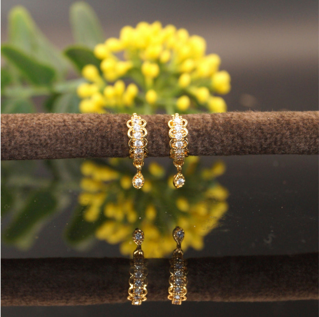 Gold Plated Triple Dangler Huggie Hoop Earrings – Elegant Festive Jewelry