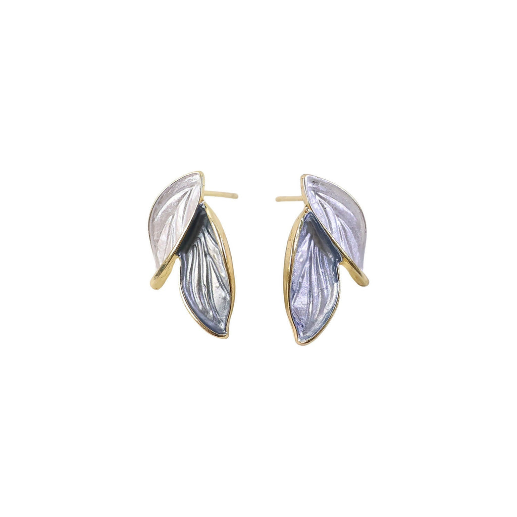 Leaf Stud Earrings – Minimalist Korean Pearlescent Elegance