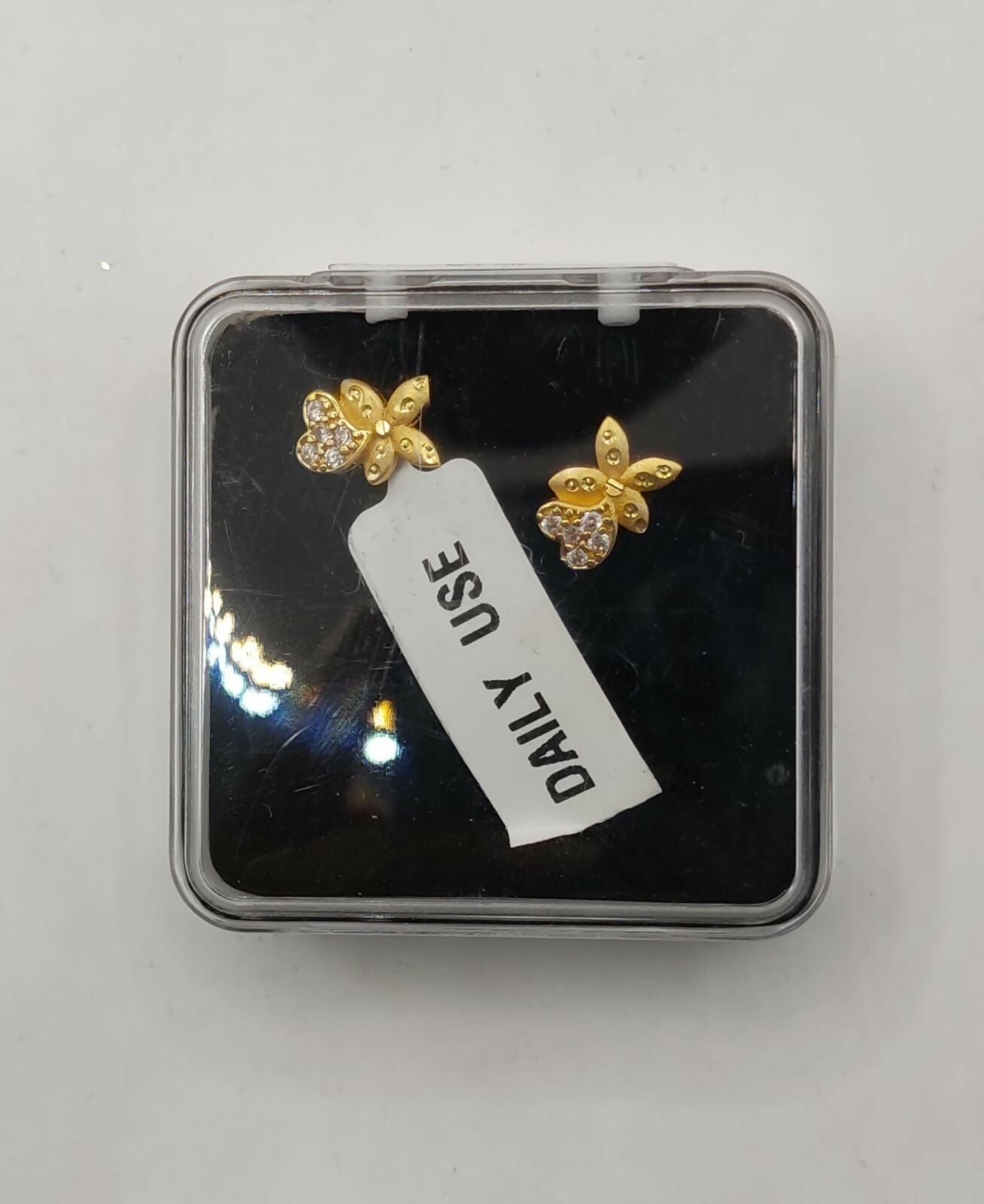 Gold Butterfly Diamond Stud Earrings – Elegant Heart Design