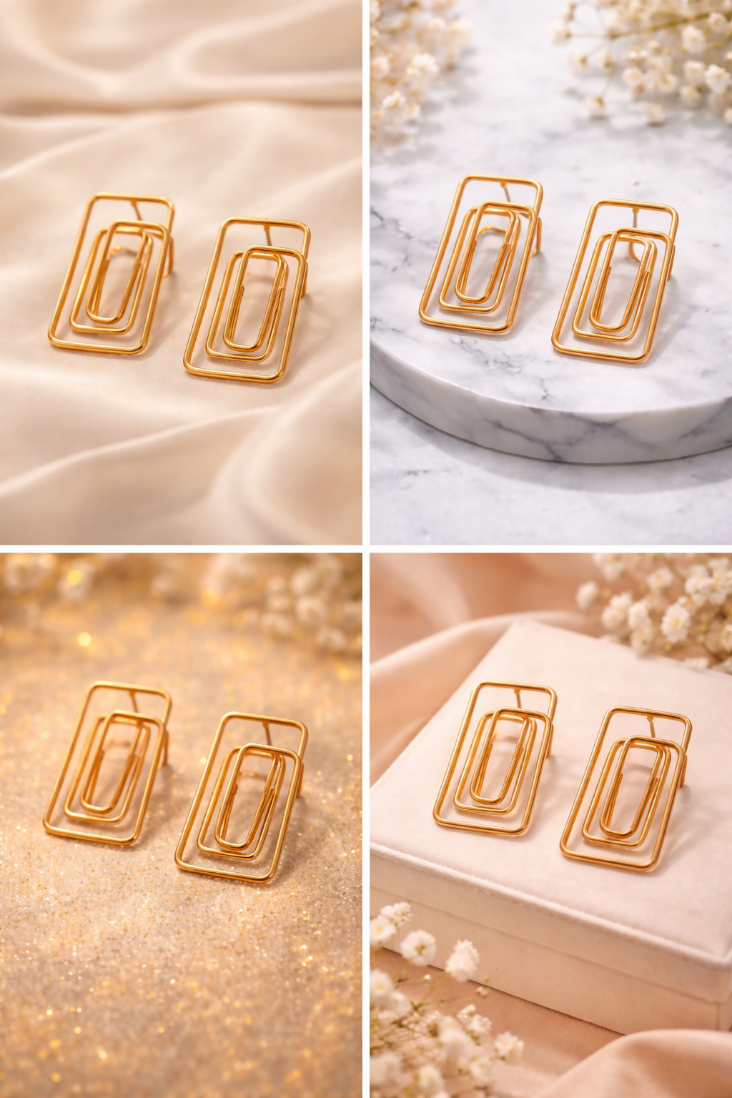 Gold Finish Geometric Rectangle Earrings – Lightweight Modern Fashion