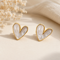 Pearl Heart Stud Earrings – Elegant Gold-Toned Jewelry for Women