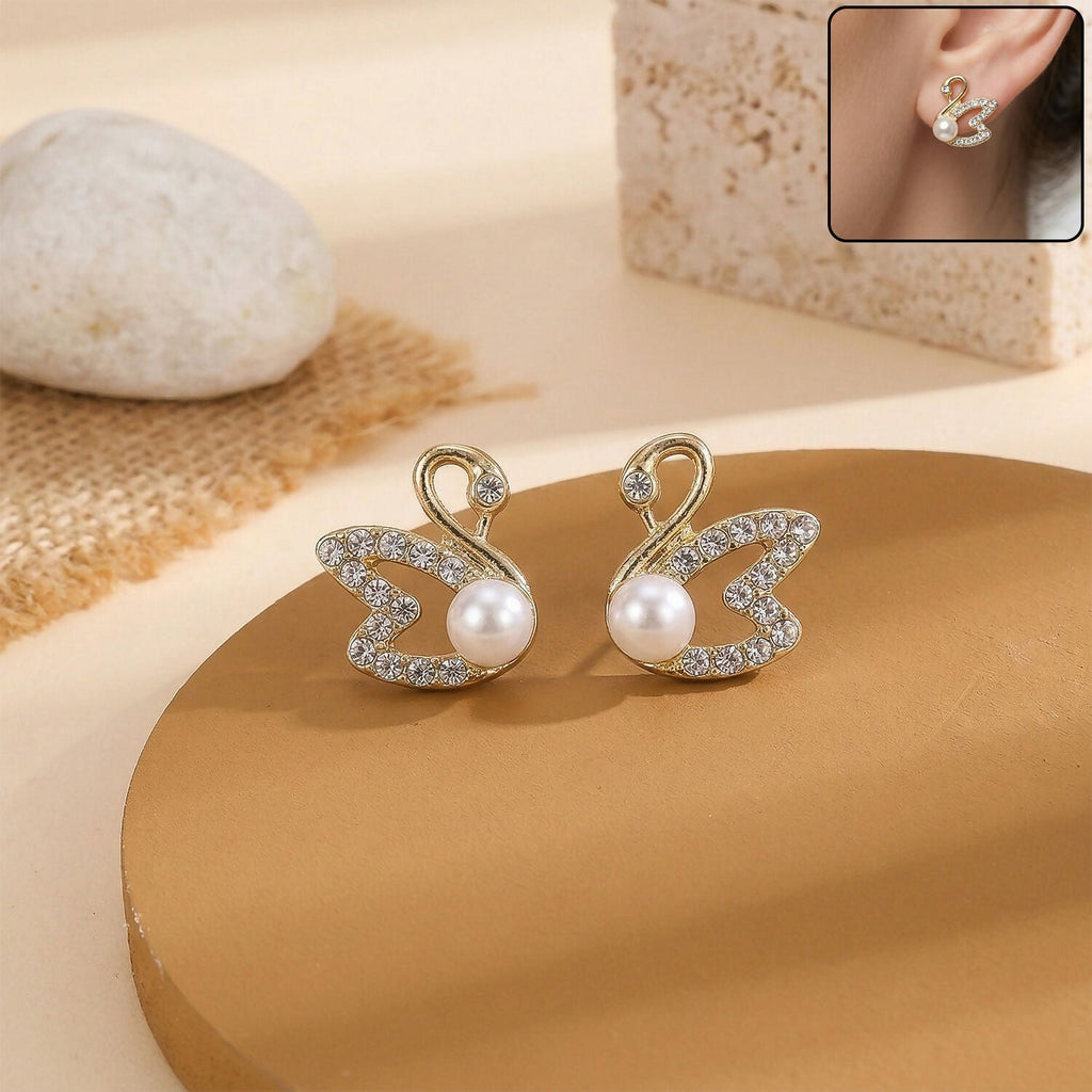 Pearl Butterfly Stud Earrings – Gold Plated Elegant Design | HV