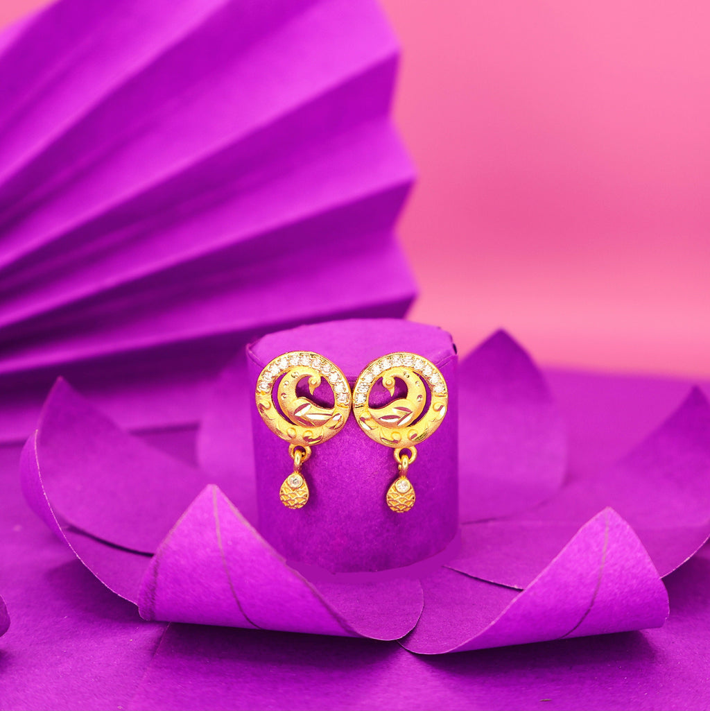 Peacock Gold Stud Earrings – Elegant 22K Gold with AD Sparkle