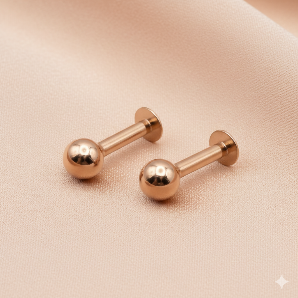 Rose Gold Labret Stud Earrings – Comfortable Flat Back Combo Pack