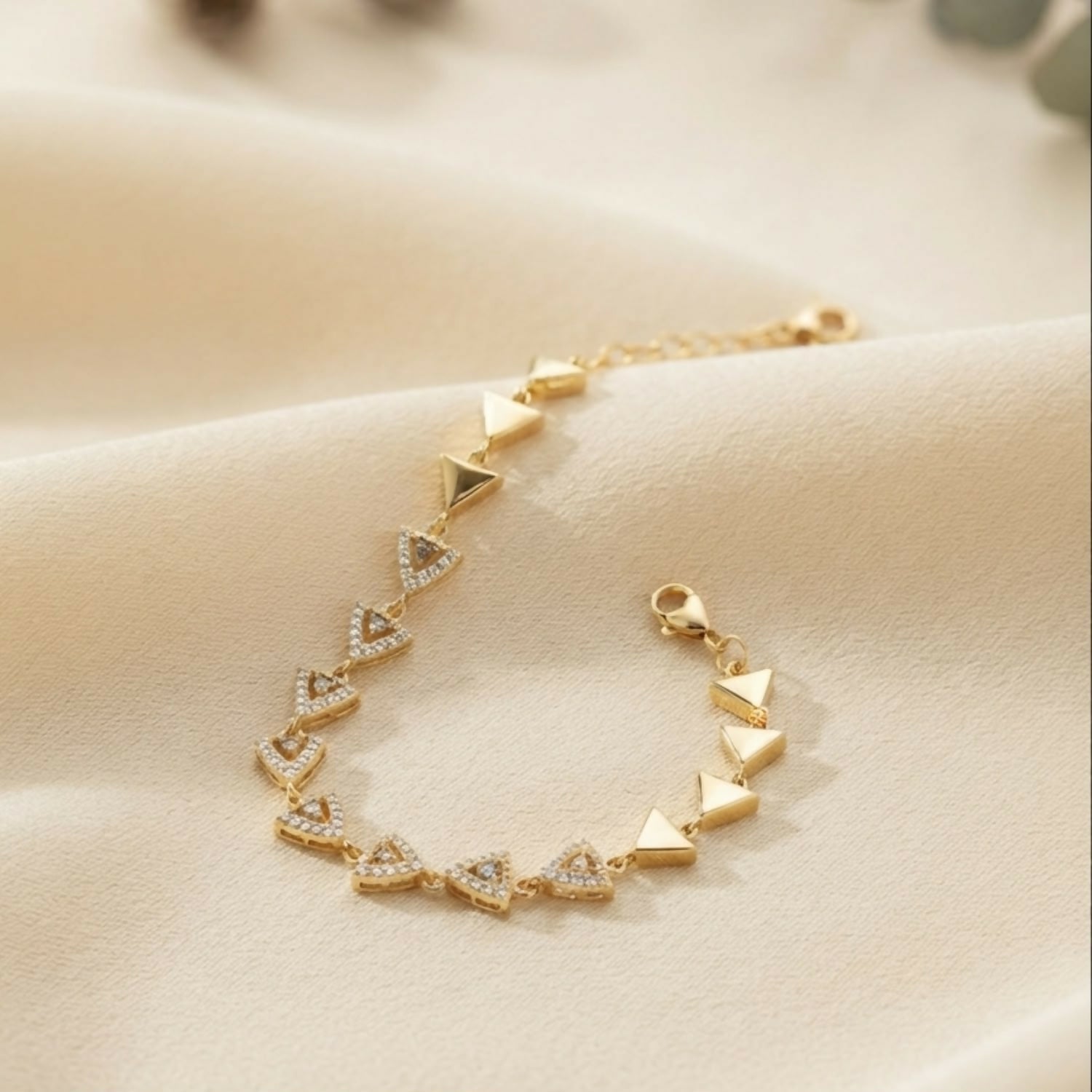 Modern Gold-Tone Triangle Link Bracelet with Crystal Accents for Women and Girls