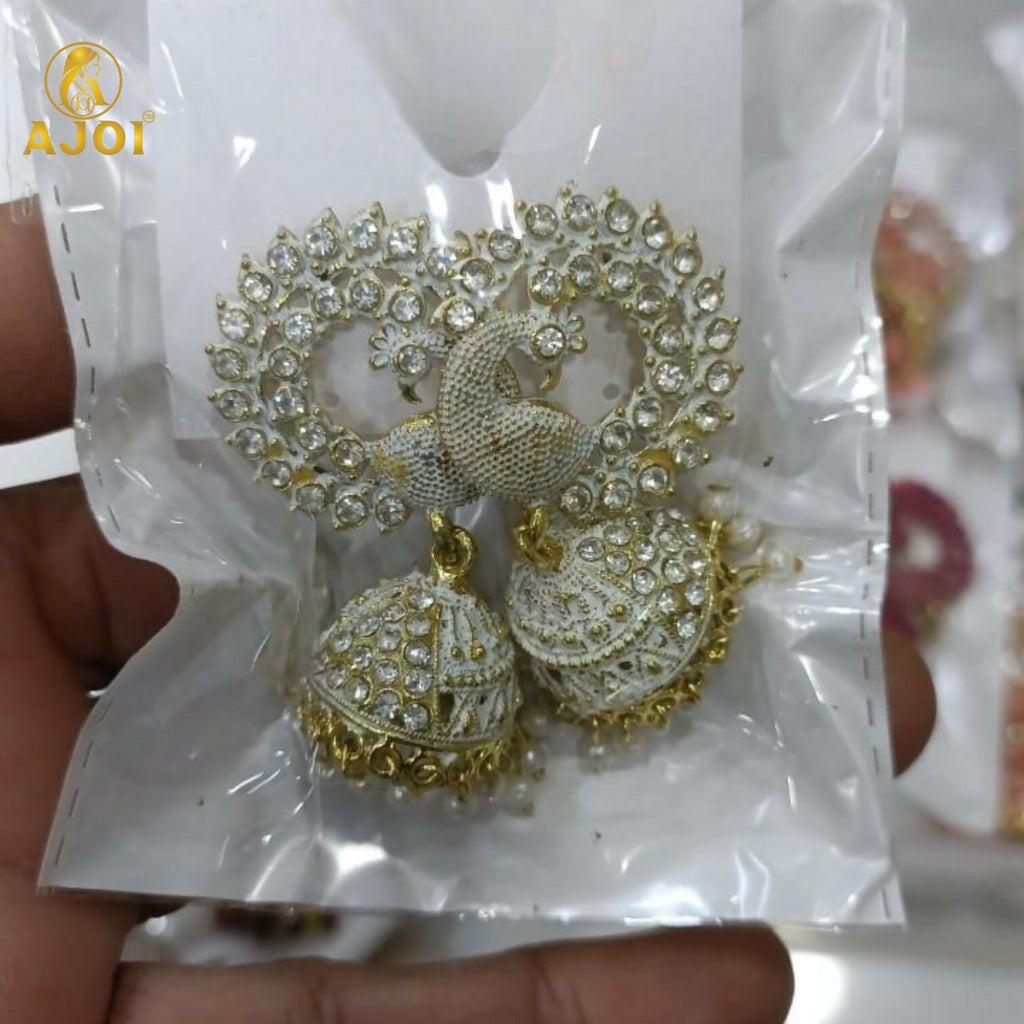 White Stone Pearl Jhumka Earrings – Elegant Festive Jewellery