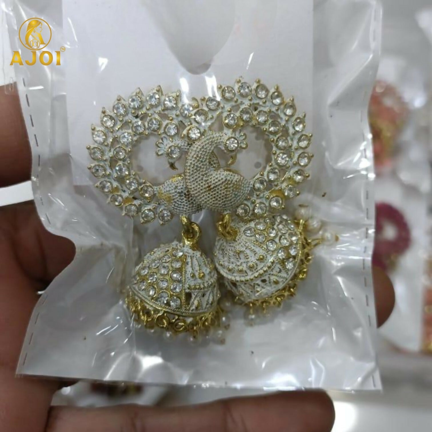 White Stone Pearl Jhumka Earrings – Elegant Festive Jewellery