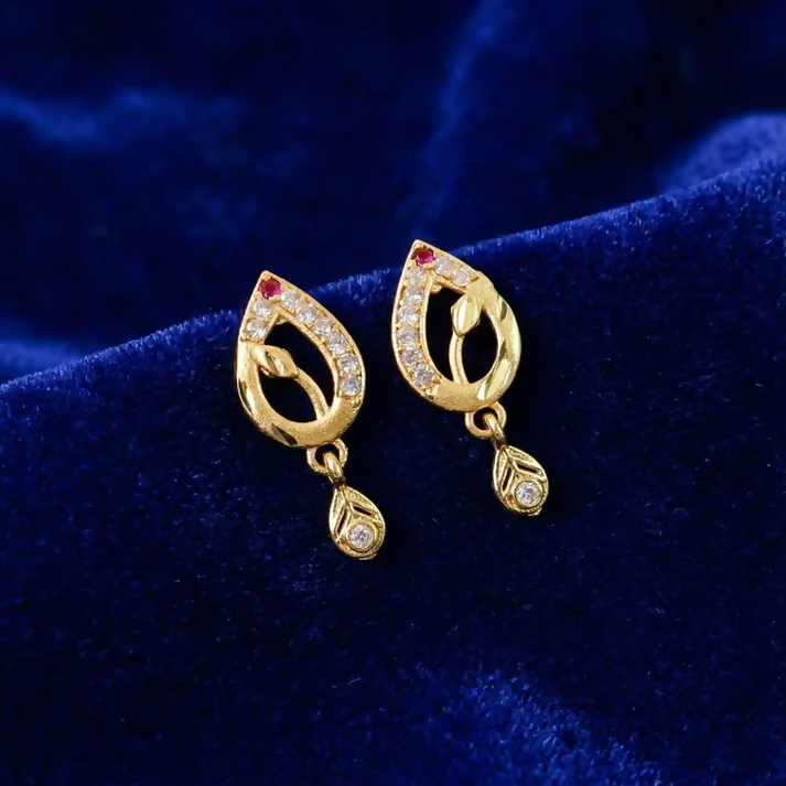 Gold Teardrop Earrings – Ruby Detailing & Crystal Drops
