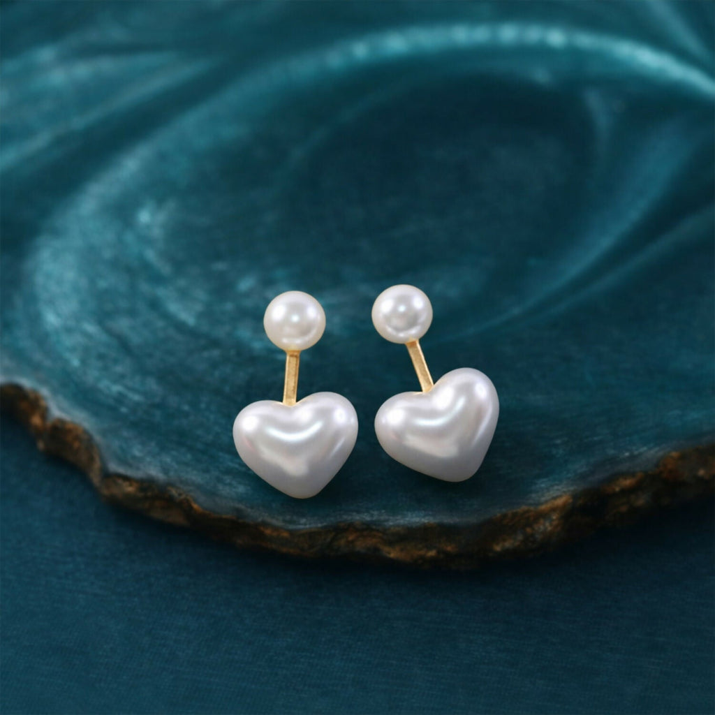 Pearl Heart Drop Earrings – Gold Plated Elegant Fashion Jewelry
