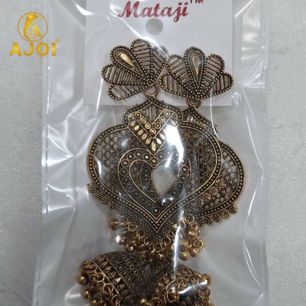 Antique Heart Jhumka Earrings – Premium Gold-Tone Elegant Design
