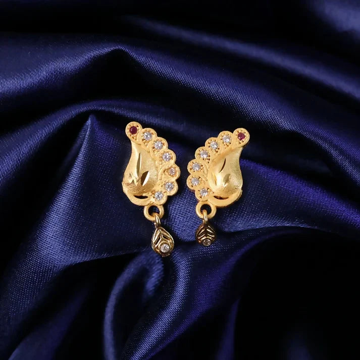 Peacock Earrings – Gold Finish with Stone Drop Accent