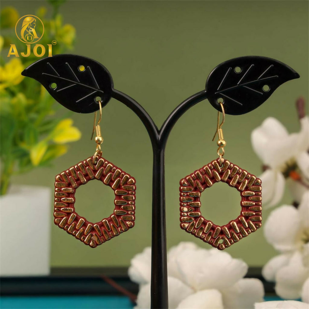 Hexa-Textured Dangle Earrings – Lightweight Geometric Handmade Jewelry