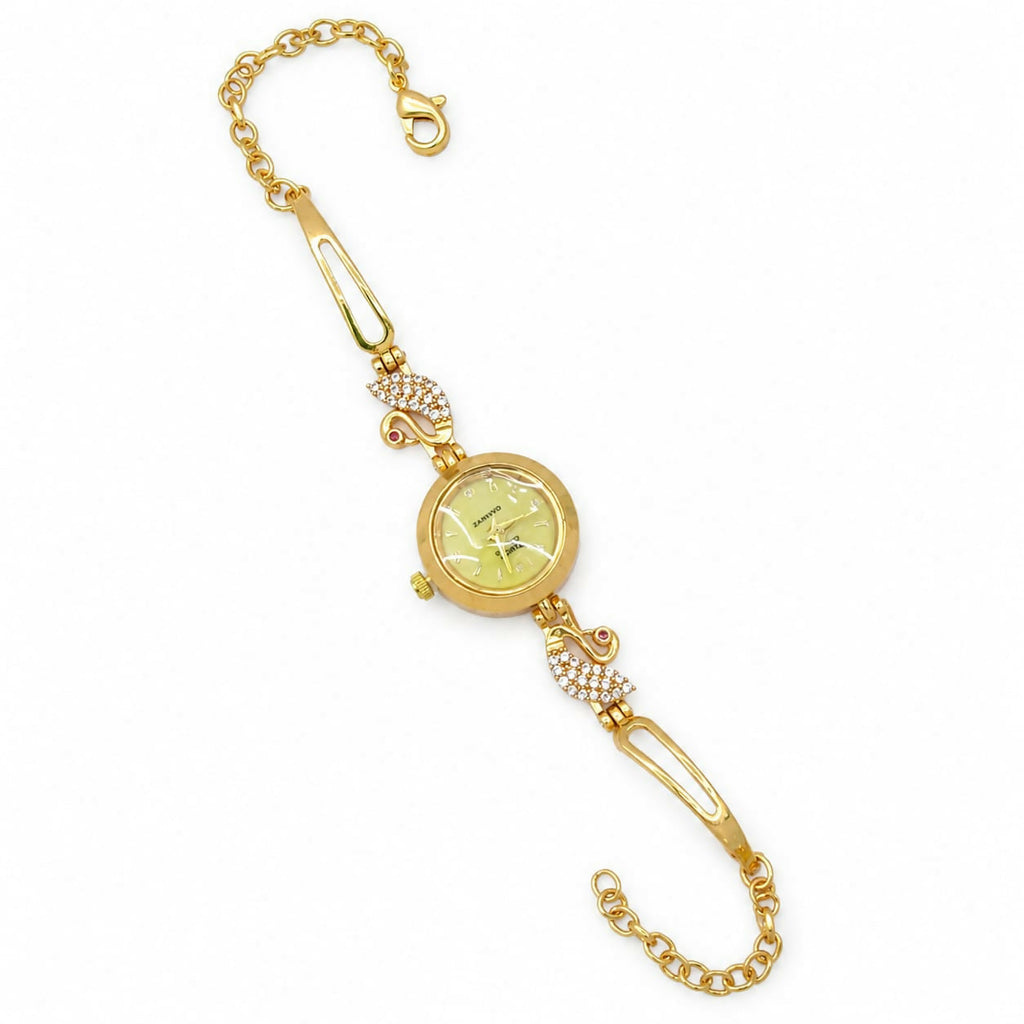 Royal Gold & Ruby Accent Peacock Bracelet Watch for Women – Traditional Partywear