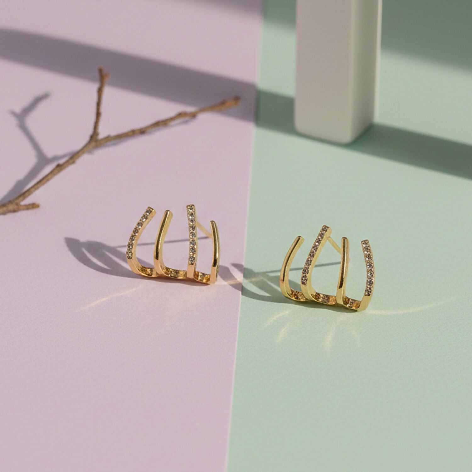 Gold Multi Loop Stone Studded Earrings – Elegant Lightweight Design