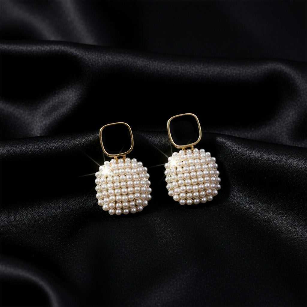 Black Pearl Drop Earrings – Elegant Statement Jewellery for Women