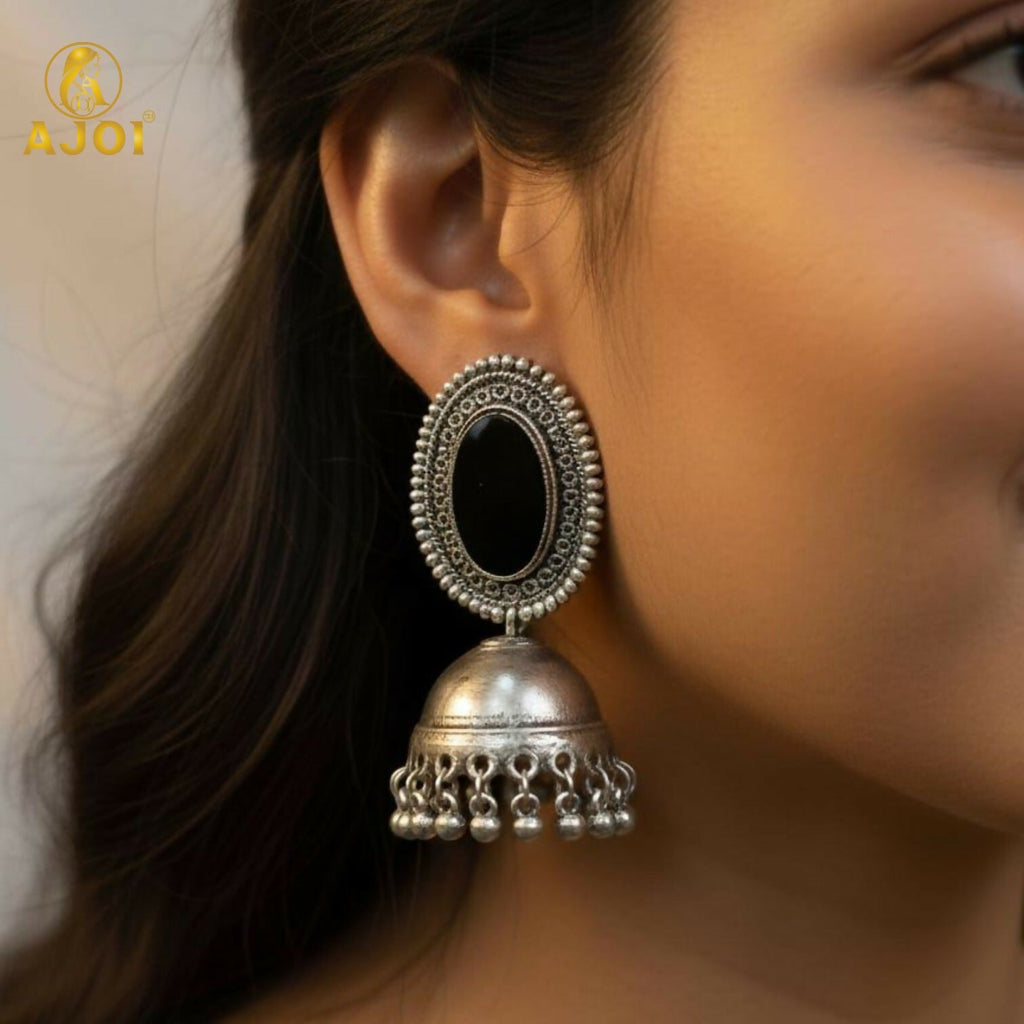 Antique Silver Mirror Jhumka Earrings – Lightweight Tribal Charm