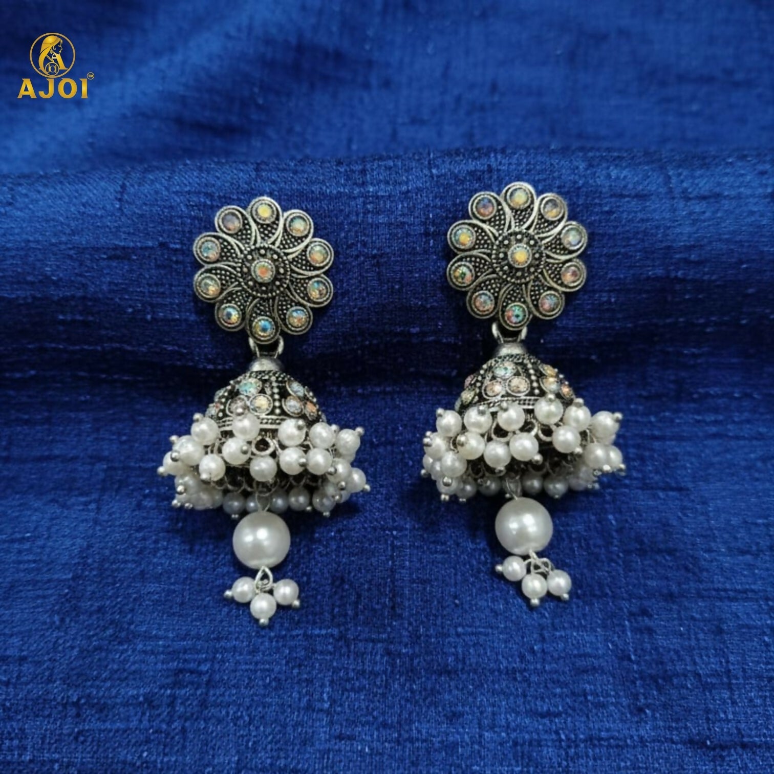 Oxidised Silver Jhumka Earrings with Pearl Drops – Traditional Indian Design