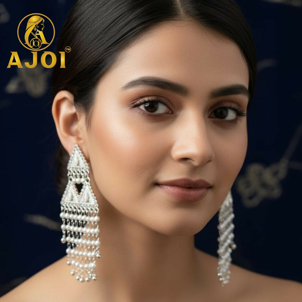 Pearl Drop Silver Earrings – Elegant Designer Tassels