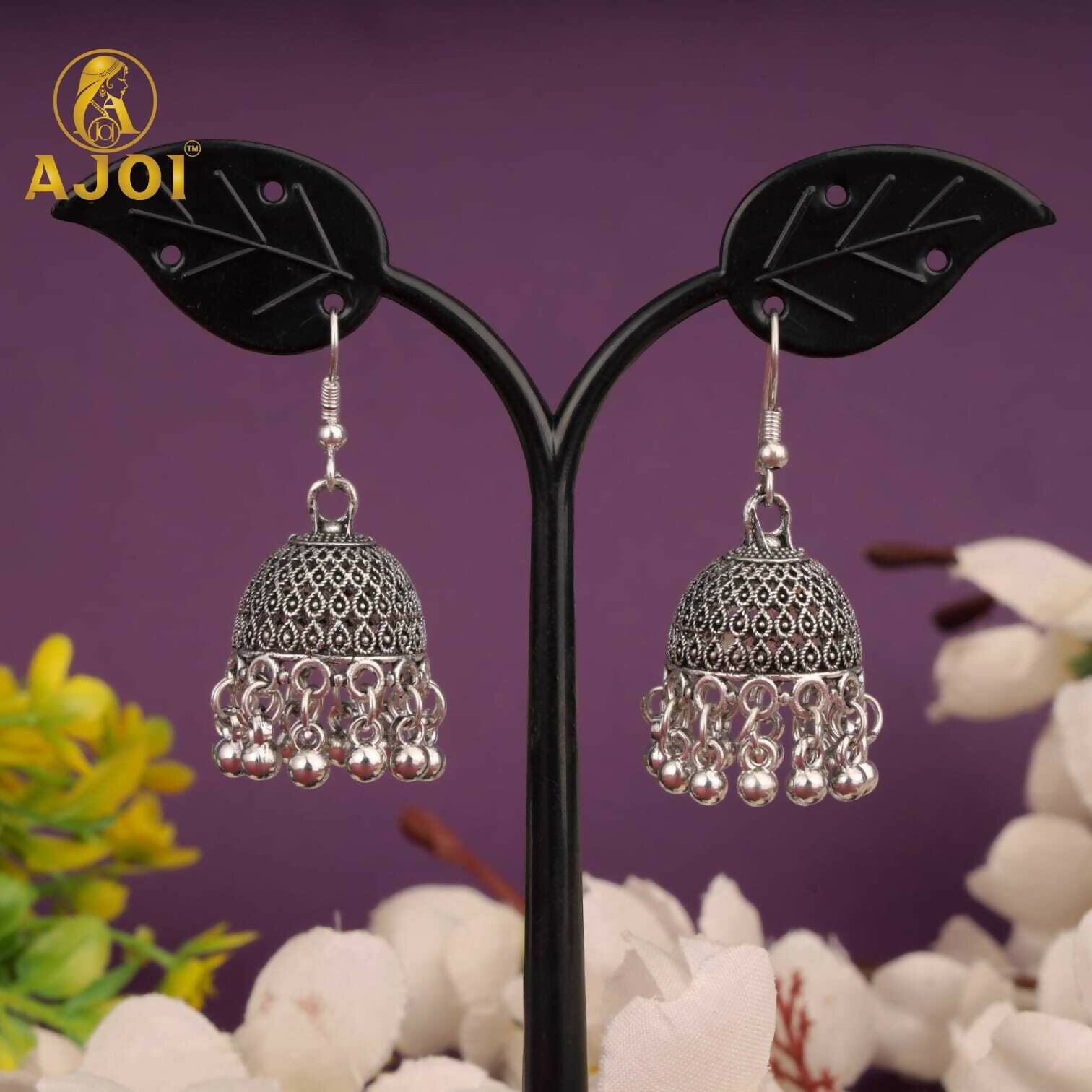 Oxidised Silver Jhumka Earrings Set - Pearl & Beaded Combo