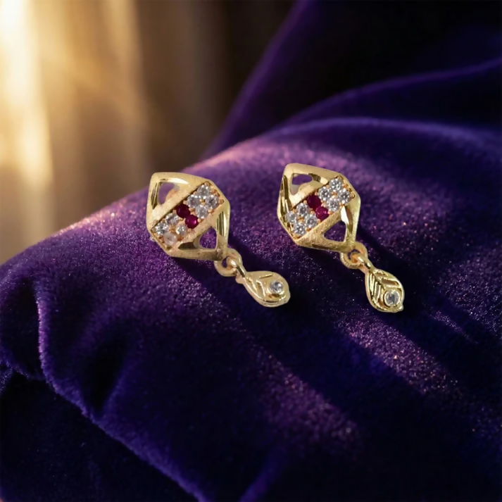 Gold Geometric Earrings – Elegant Sparkling Stones with Drop Charm