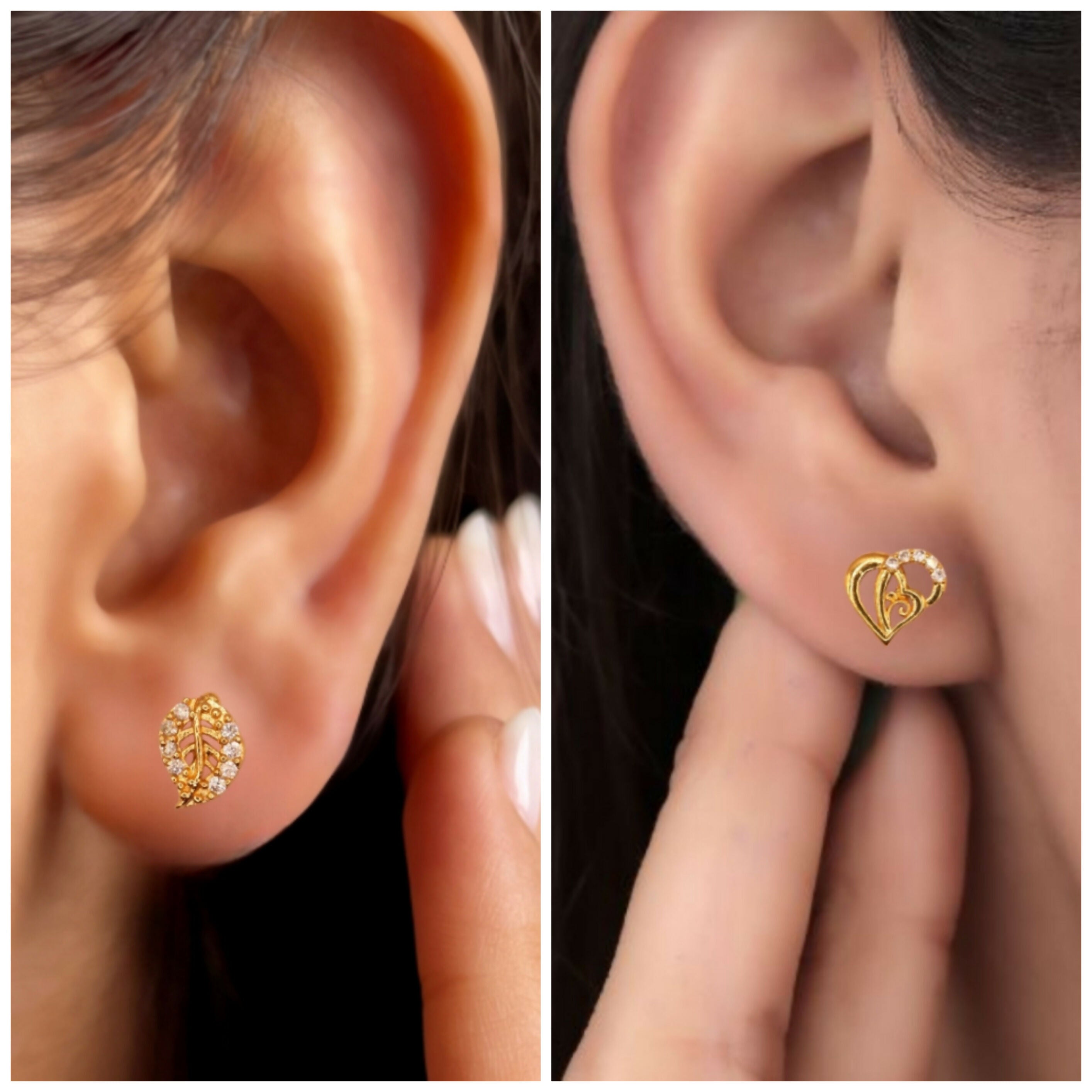 Gold Plated Stud Earrings Combo – Heart & Leaf Designs Pack